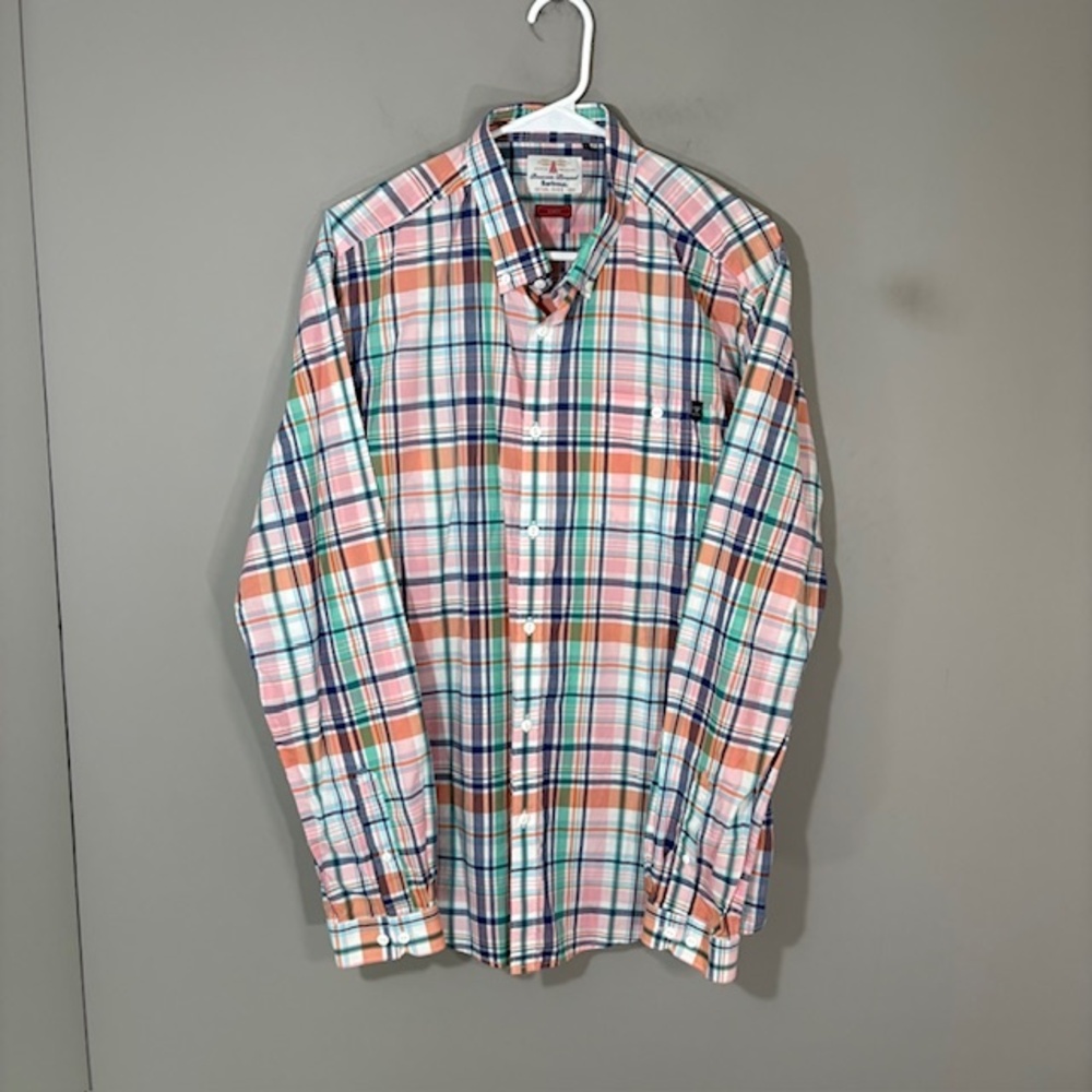 Barbour Shirt Mens Large Multicolor Plaid Long Sleeve Button Up Slim Fit Cotton